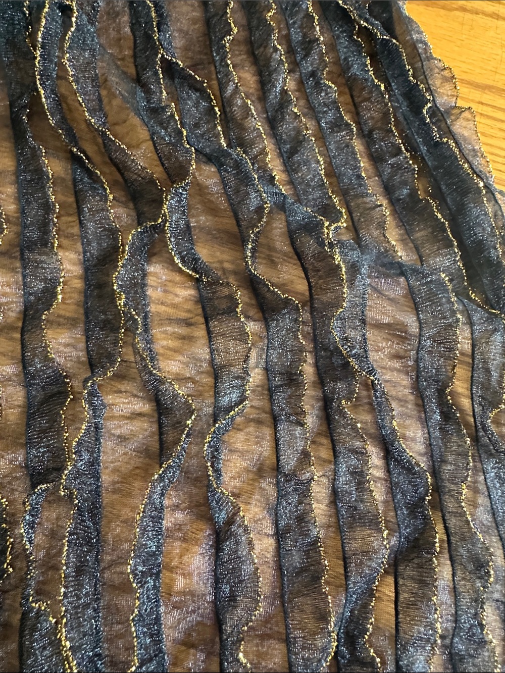 Black Fringe Scarf with Gold colour Metallic Threads